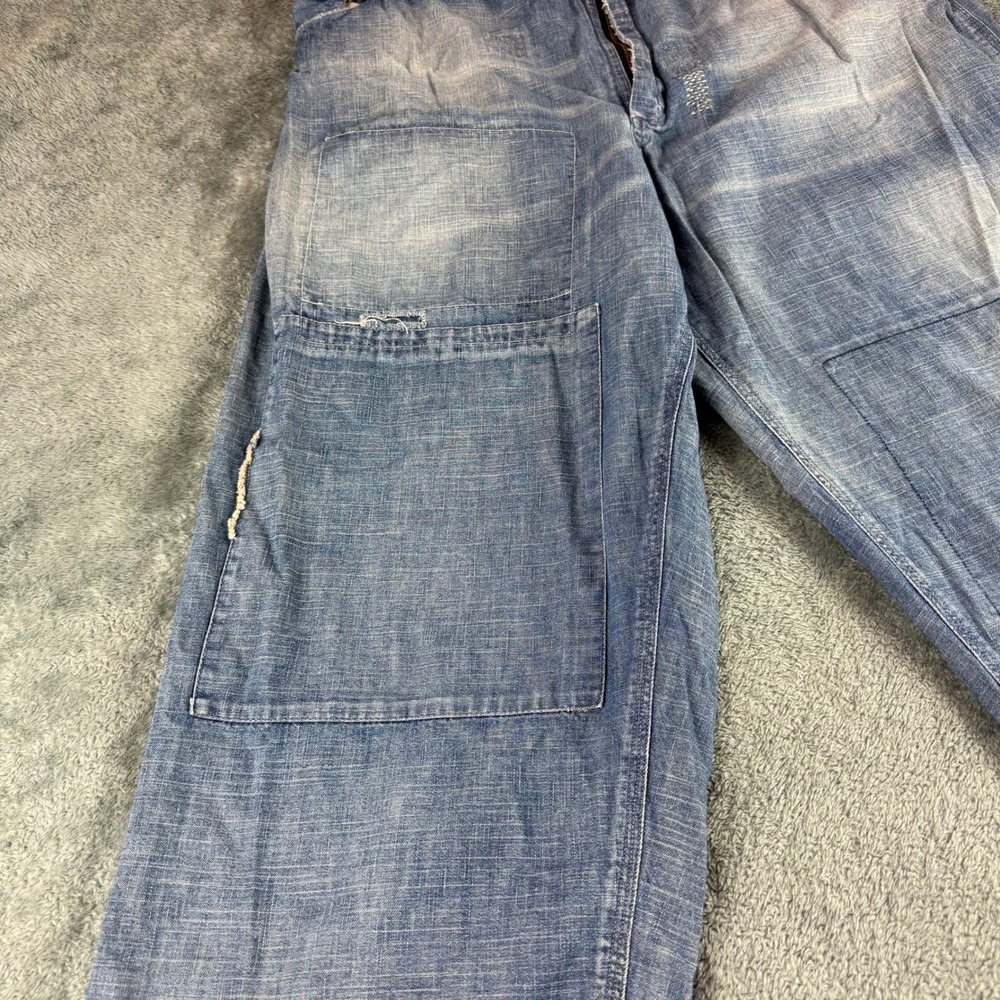 Magnolia Pearl Distressed Patchwork Denim Wide Leg Pants Light Wash Blue OS - Picture 7 of 16